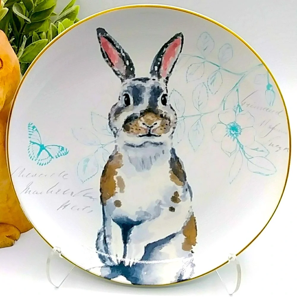 Pier 1 Pair of “Elegant Gray Bunnies” Plates 8” wide